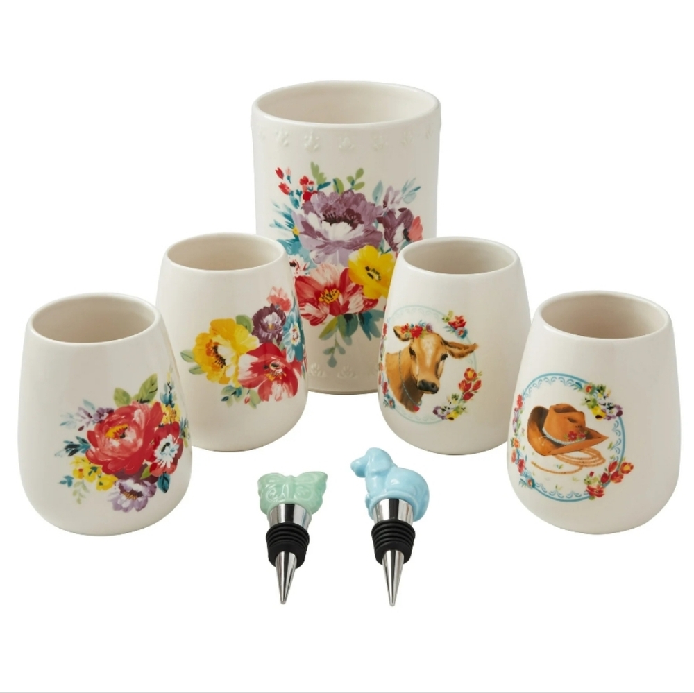 💕 New Pioneer Woman Sweet Romance Wine 7 Piece Set